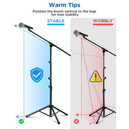 Microphone Stand 2 Pack, Bietrun Tripod Mic Stand Adjustable Boom Height, with Carry Bag & Mic Clips, Detachable Boom Mic Stand for Singing Performance Wedding Stage Church