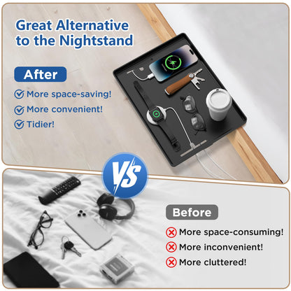 Bedside Shelf for Dorm Bunk Bed, Clip On Nightstand, Bed Side Table Tray Organizer, College Dorm Room Essentials for Girls/Guys, with Cable Management for Dormitory, Back to School