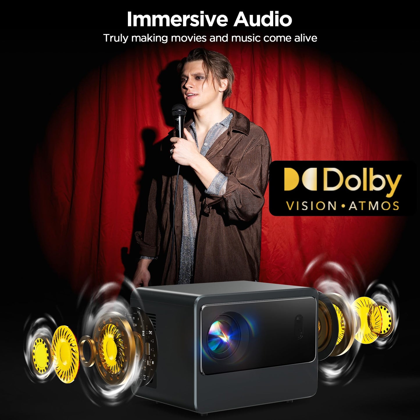 Netflix Licensed Projector 1080P Smart Mini Projector with WIFI & Bluetooth, Auto Focus & 6D Keystone, Dolby Audio, Portable Projector with TV Stick/HDMI/USB/Phone Input for Indoor Outdoor Movie