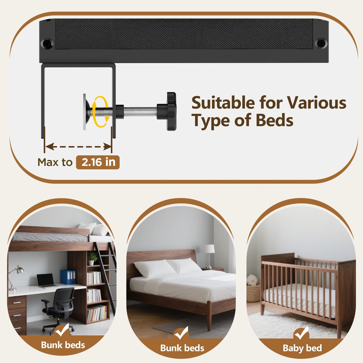 2 Tier Bedside Shelf for Dorm Bunk Bed, Clip On Nightstand with Fabric Drawer & Storage Box, Bed Side Table Tray Organizer, Bedside Tray with Cable Management for Dormitory, Back to School