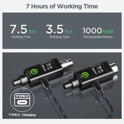 Bietrun Wireless XLR Transmitter Receiver with 48V Phantom Power, UHF 230ft Range, 30 Channels, Wired Change to Wireless Mic XLR Adapter for Dynamic or Condenser Mics (with XLR to 1/4'' Adapter)