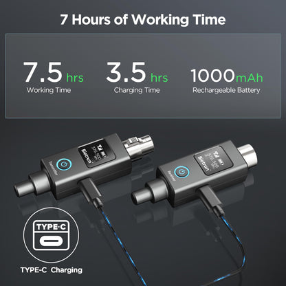 Bietrun Wireless XLR Transmitter Receiver, Wired to Wireless Mic XLR Adapter, UHF 230ft Range, 30 Channels, Receiver with Bluetooth, XLR to 1/4'' Adapter, for Dynamic/Condenser Mics, Audio Interface