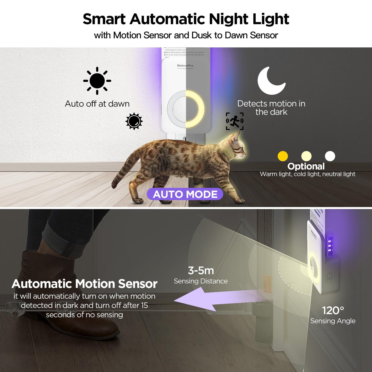 Fly Traps Indoors, Gnat Traps for House Indoor with Night Light, 3-in-1 UV/Blue/Yellow Light Plug-in Flying Insect Traps, Fruit Fly Killer, NAT Killer, Get Rid of Gnat Infestation