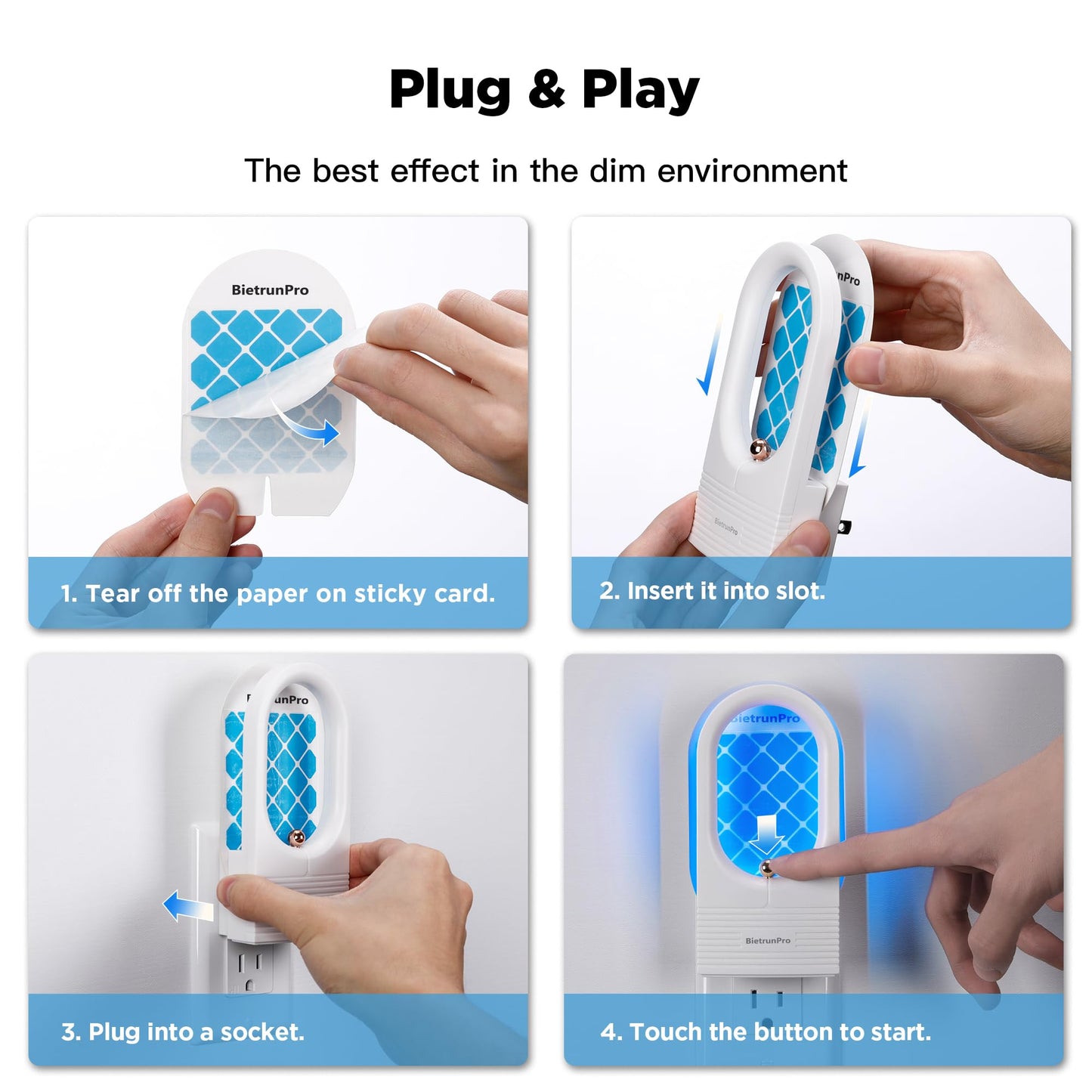 Fly Trap Refill Cartridges BietrunPro, 10 Pack, Indoor Plug-in Fly Trap Refill Pack of Glue Cards Replacement, Sticky Refillable Glue Boards, Indoor Fly Traps Refill Kit(for FCZZ-01)