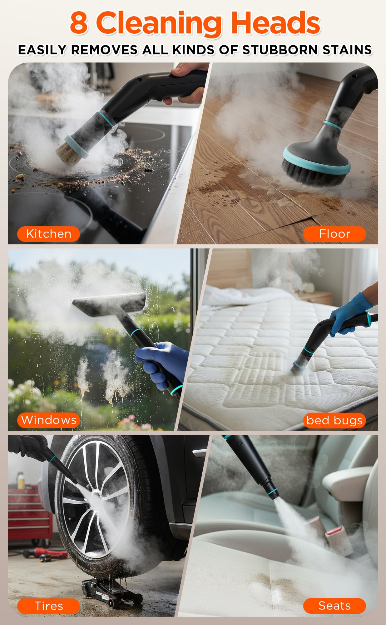 Steam Cleaner for Home & Car, 6 Level Adjustable Steam, 15s Fast Heat-Up, 43oz Large Tank, 1500W Handheld Steam Cleaner for Car Detailing, Home, Wall Tile, Grout, Furniture with 20 Pcs Accessories
