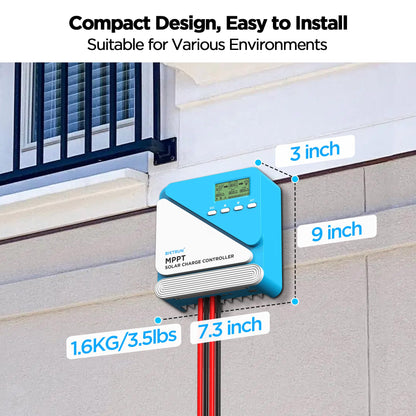 50A 12V/24V MPPT Solar Charge Controller with Bluetooth&WiFi APP Control, Output Power 600W (12V)/120W (24V), Max PV Input 100V, for LiFePO4, SLD, Gel, FLD, AGM Battery, for Renogy, SunPower PV System