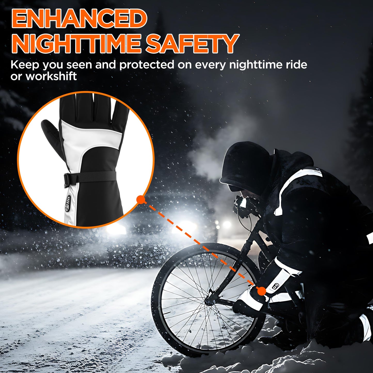 Heated Gloves for Women Men Waterproof Rechargeable, Medium Electric Heating Hand Warmers Cold Winter Gloves with Reflective Cloth, Touch Screen for Travel Skiing Working Motorcycle Hunting Gifts