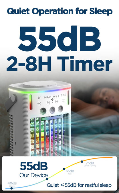 Portable Air Conditioners Fans, 4 in 1 Humidifier/Air Conditioner/Fan/Night Light, 3 Wind Speed & Spray, 2-8H Timer, Personal Mini Evaporative Air Cooling Fan with Remote, for Home/Office/Bedroom