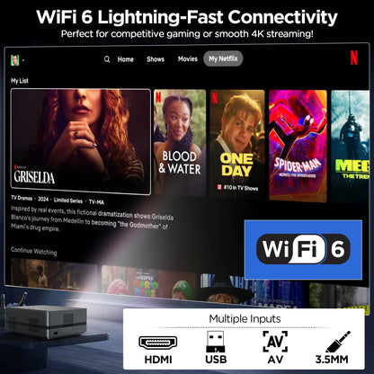 Netflix Licensed Projector, Native 1080P 4K Supported Smart WiFi Bluetooth Projector, Auto Focus & 6D Keystone, Dolby Audio, [10000 Lux/1000 Lumens] Home & Outdoor Cinema with HDMI/USB/AV Input