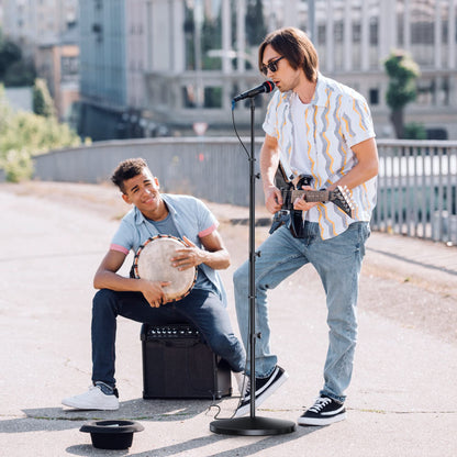 Round Base Microphone Stand, Bietrun Heavy Duty Adjustable Metal Mic Floor Stand for Singing/Church/Stage with 2 Universal Mic Clip, 3/8'' to 5/8''Adapter, for Shure SM7B/SM58/Samson Q2U/Podmic?More