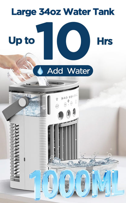 Portable Air Conditioners Fans, 4 in 1 Humidifier/Air Conditioner/Fan/Night Light, 3 Wind Speed & Spray, 2-8H Timer, Personal Mini Evaporative Air Cooling Fan with Remote, for Home/Office/Bedroom