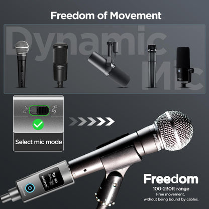 Bietrun Wireless XLR Transmitter Receiver, Wired to Wireless Mic XLR Adapter, UHF 230ft Range, 30 Channels, Receiver with Bluetooth, XLR to 1/4'' Adapter, for Dynamic/Condenser Mics, Audio Interface