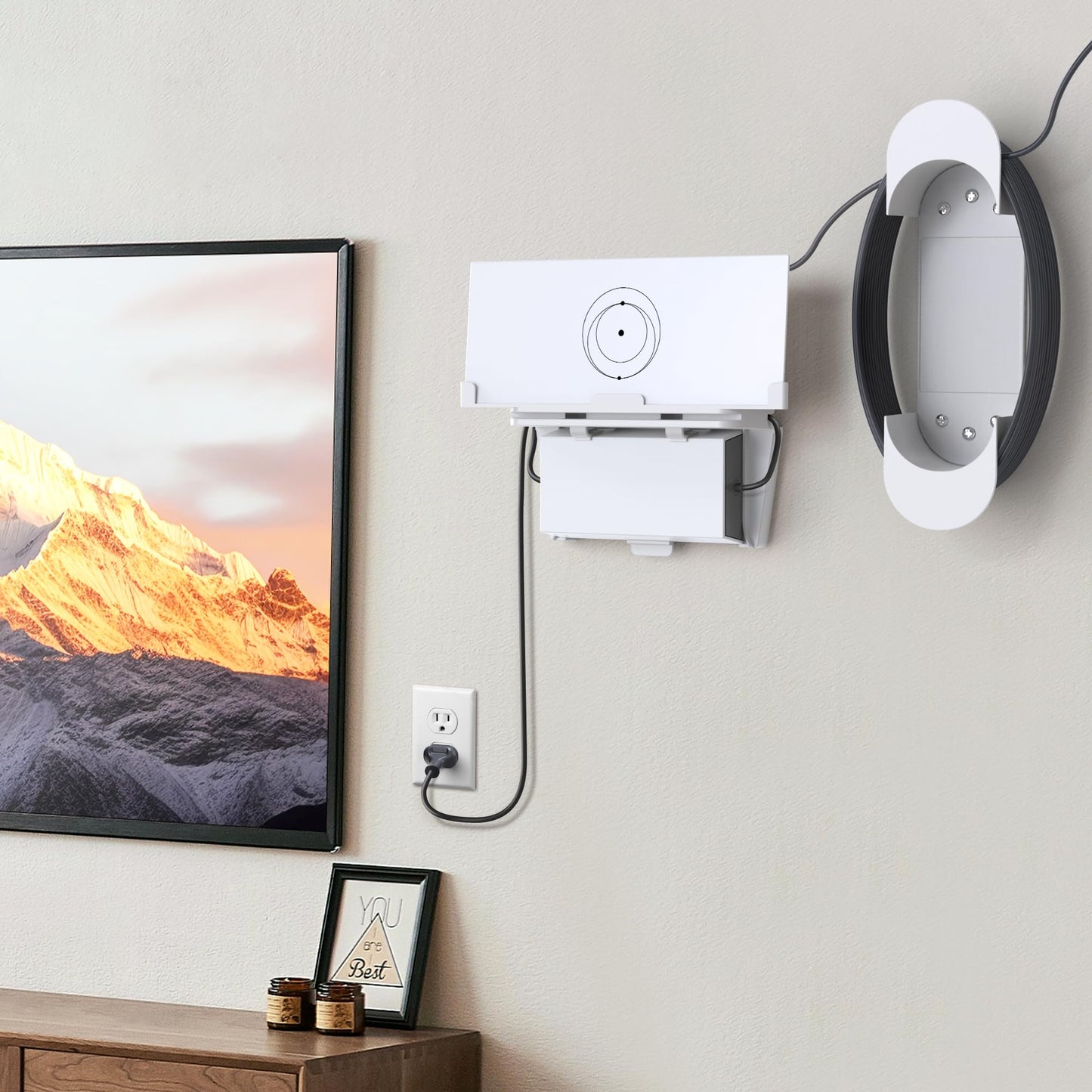 Starlink Gen 3 Router Mount 2 in 1, with Cable Caddy, Starlink Standard V3 Mesh Router and Star Link Gen 3 Power Supply Mounting Kit, Wall Holder Mesh Node Holder