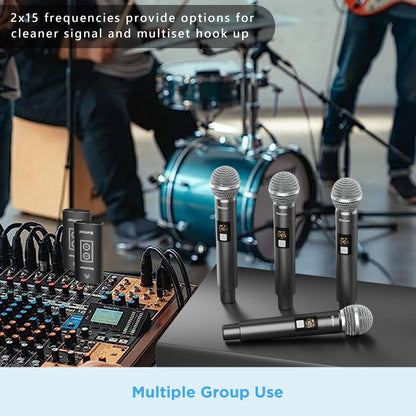 Bietrun Wireless Microphone, UHF Single Handheld Cordless Dynamic Metal Mic Set with Rechargeable Receiver, 1/4'' Plug Output, for Karaoke, Church, Wedding, Party Singing(98 ft Range)(Auto Connect)