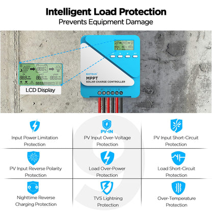 50A 12V/24V MPPT Solar Charge Controller with Bluetooth&WiFi APP Control, Output Power 600W (12V)/120W (24V), Max PV Input 100V, for LiFePO4, SLD, Gel, FLD, AGM Battery, for Renogy, SunPower PV System