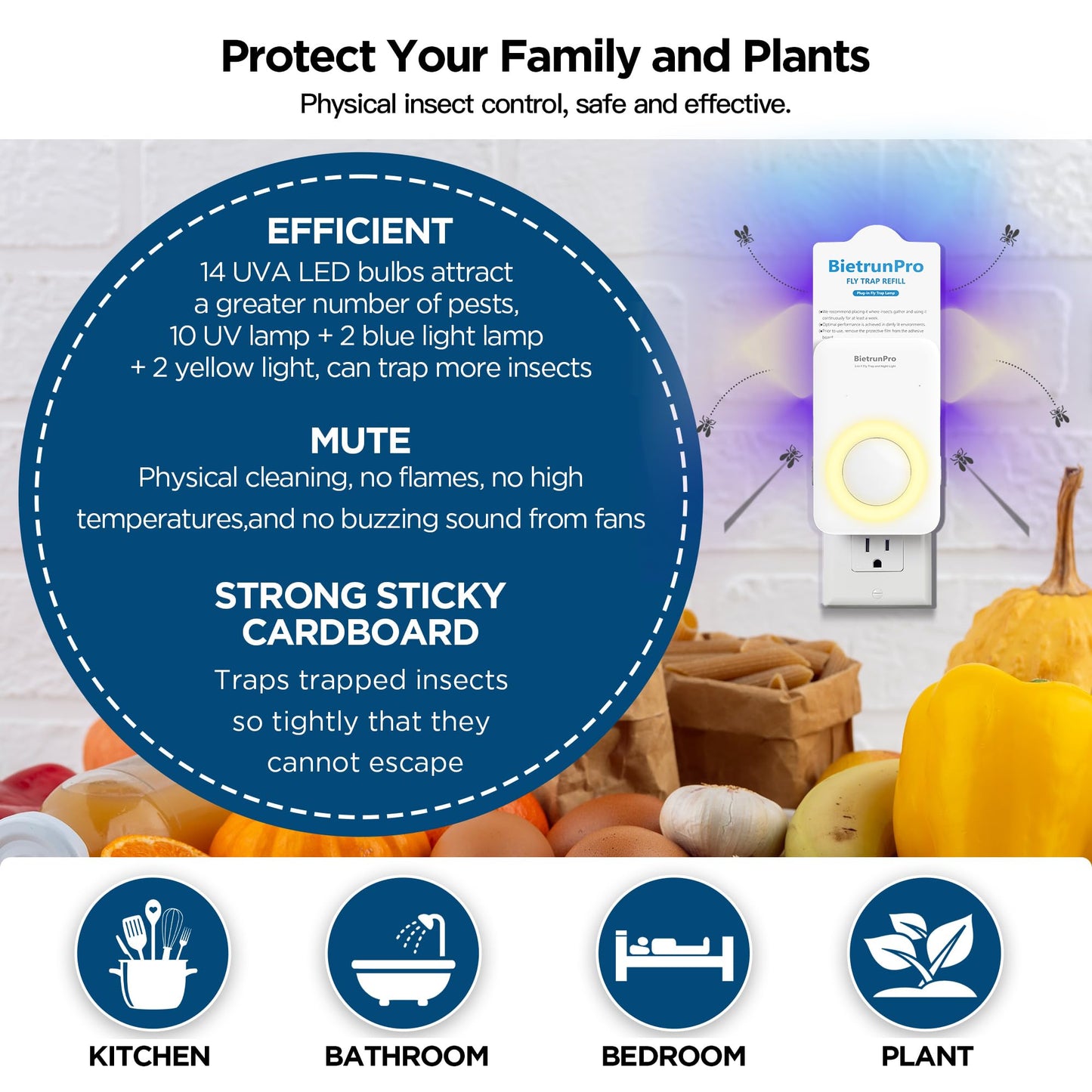 Fly Traps Indoors, Gnat Traps for House Indoor with Night Light, 3-in-1 UV/Blue/Yellow Light Plug-in Flying Insect Traps, Fruit Fly Killer, NAT Killer, Get Rid of Gnat Infestation