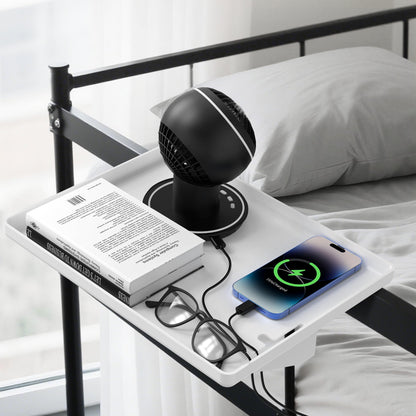 Bedside Shelf for Dorm Bunk Bed, Clip On Nightstand, Bed Side Table Tray Organizer, College Dorm Room Essentials for Girls/Guys, with Cable Management for Dormitory, Back to School