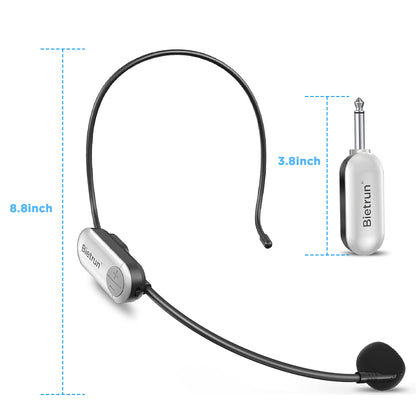 Bietrun Wireless Microphone Headset with 1/4''Plug, 165ft Range, UHF Wireless Headset Mic & Handheld Mic 2 in 1, for Karaoke Speaker, Amplifier, Mic Speakers, PA System, Teaching, Fitness (Black)