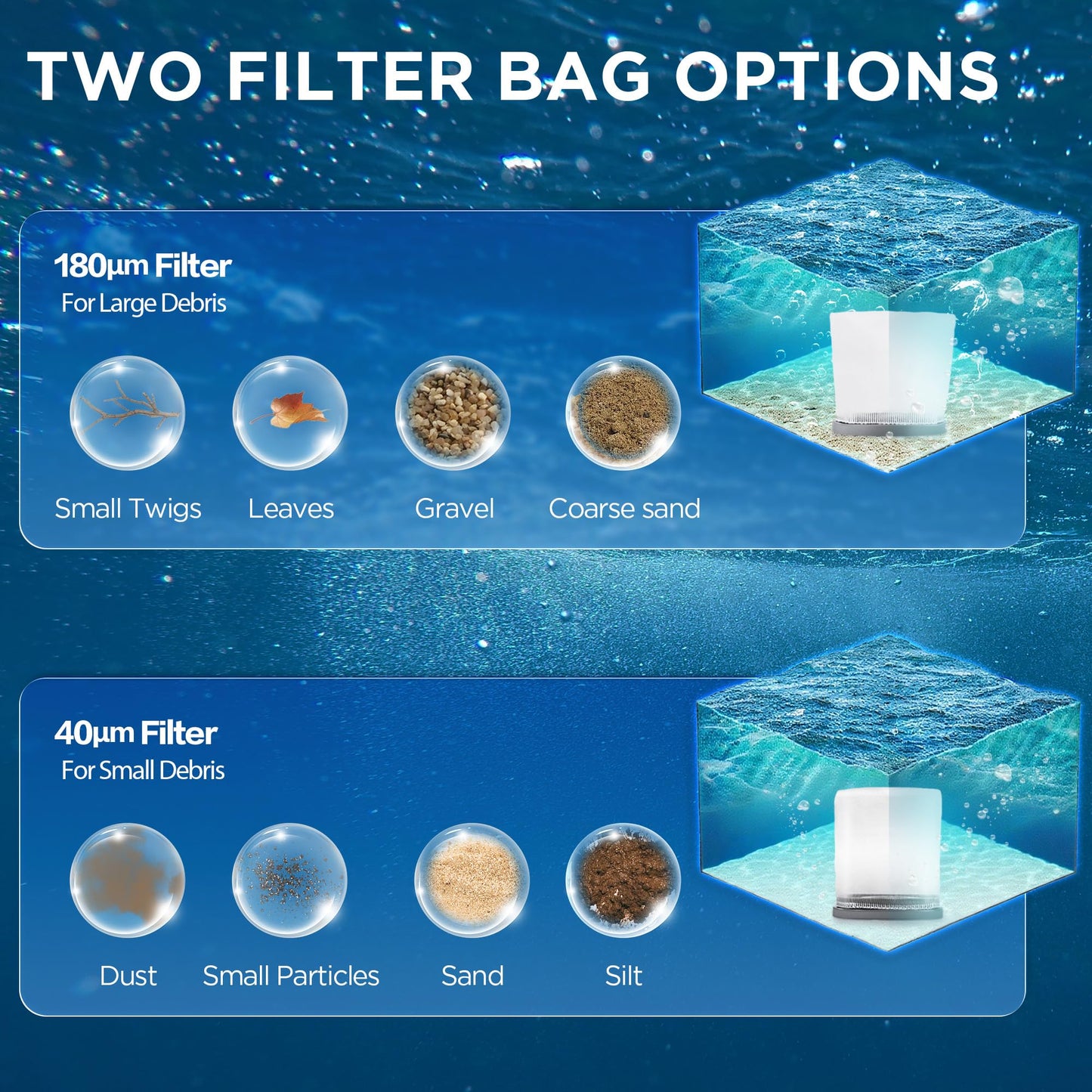 Pool Vacuum for Above Ground Inground Pool with 72'' Extension Pole, 1-Hour WorkTime, 2 Cleaning Heads, 18.5 GPM Powerful Suction, Handheld Rechargeable Cordless Pool Cleaner with 4 Collection Filters