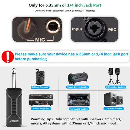 Bietrun Wireless Microphone, Professional UHF Metal Dual Handheld Cordless Dynamic Mic System Set with Rechargeable Receiver, 1/4‘’Output, Plug and Play, Instrument-Wireless-Mics for Karaoke, Wedding