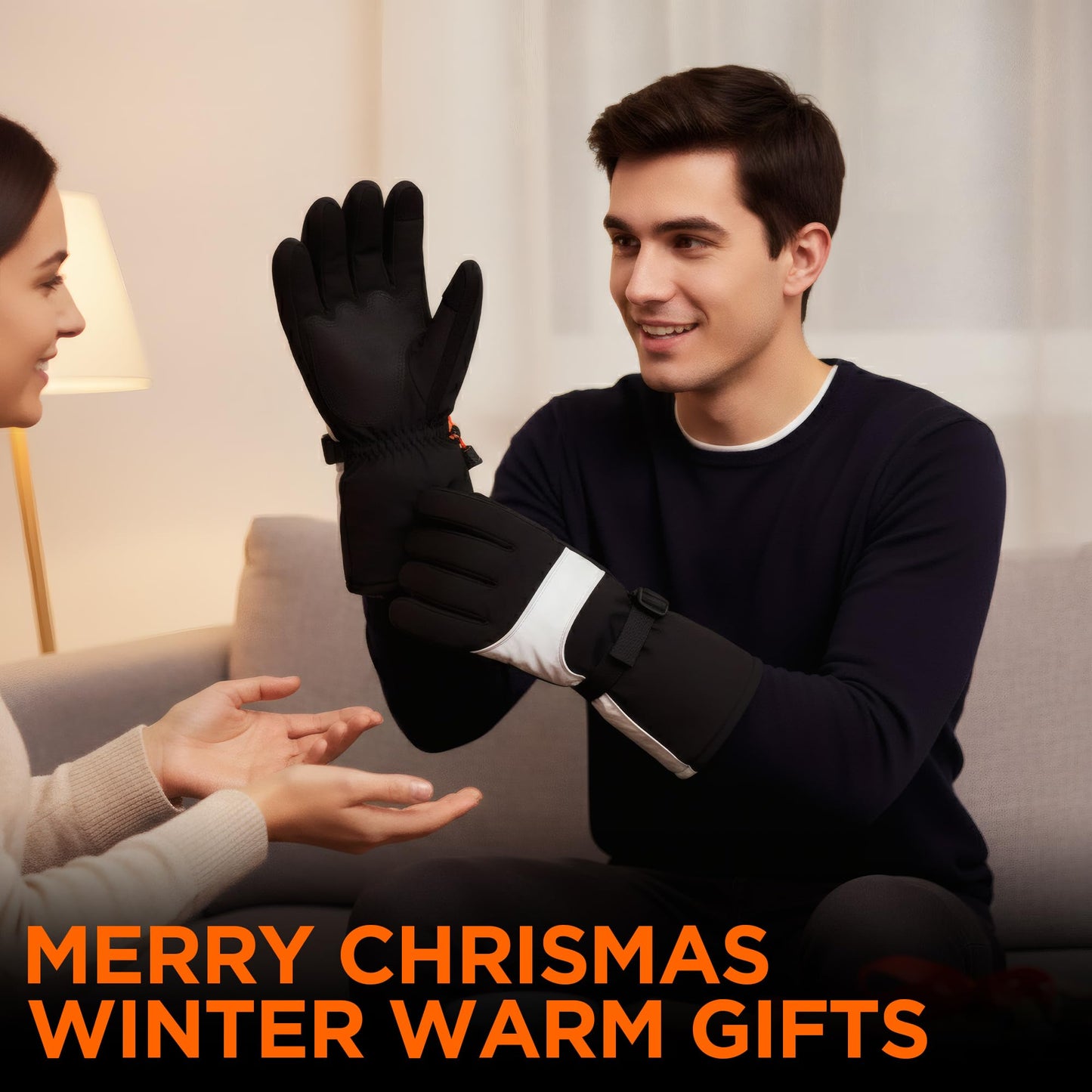 Heated Gloves for Women Men Waterproof Rechargeable, Medium Electric Heating Hand Warmers Cold Winter Gloves with Reflective Cloth, Touch Screen for Travel Skiing Working Motorcycle Hunting Gifts