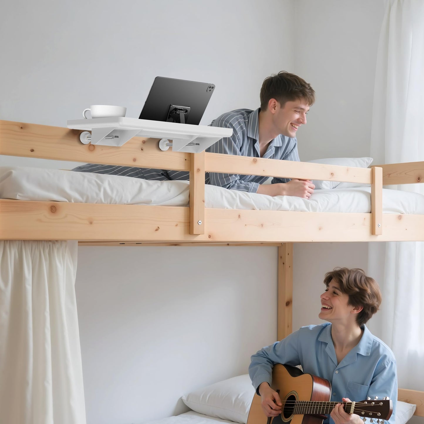 Bedside Shelf for Dorm Bunk Bed, Clip On Nightstand, Bed Side Table Tray Organizer, College Dorm Room Essentials for Girls/Guys, with Cable Management for Dormitory, Back to School