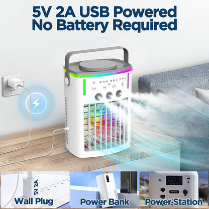 Portable Air Conditioners Fans, 4 in 1 Humidifier/Air Conditioner/Fan/Night Light, 3 Wind Speed & Spray, 2-8H Timer, Personal Mini Evaporative Air Cooling Fan with Remote, for Home/Office/Bedroom