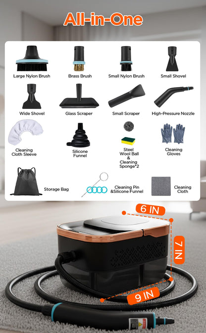 Steam Cleaner for Home & Car, 6 Level Adjustable Steam, 15s Fast Heat-Up, 43oz Large Tank, 1500W Handheld Steam Cleaner for Car Detailing, Home, Wall Tile, Grout, Furniture with 20 Pcs Accessories