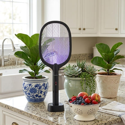 Fly Swatter Electric(2 Pack), USB-C Rechargeable Electric Mosquito Racket, Portable Handheld Cordless Electric Bug Zapper Indoor Racket to Kill Mosquitoes, Wasps, Gnats, Flies, Bugs, with Stand