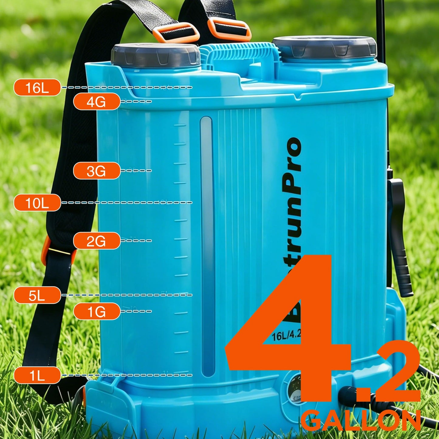 4 Gallon Battery Powered Backpack Sprayer with Mixer, 100 PSI Powerful Pressure Weeds Insecticide Pesticide Electric Sprayer, 31.50 in Metal Spray Pole, 5 Nozzles, Ergonomic Backpack, for Lawn Garden