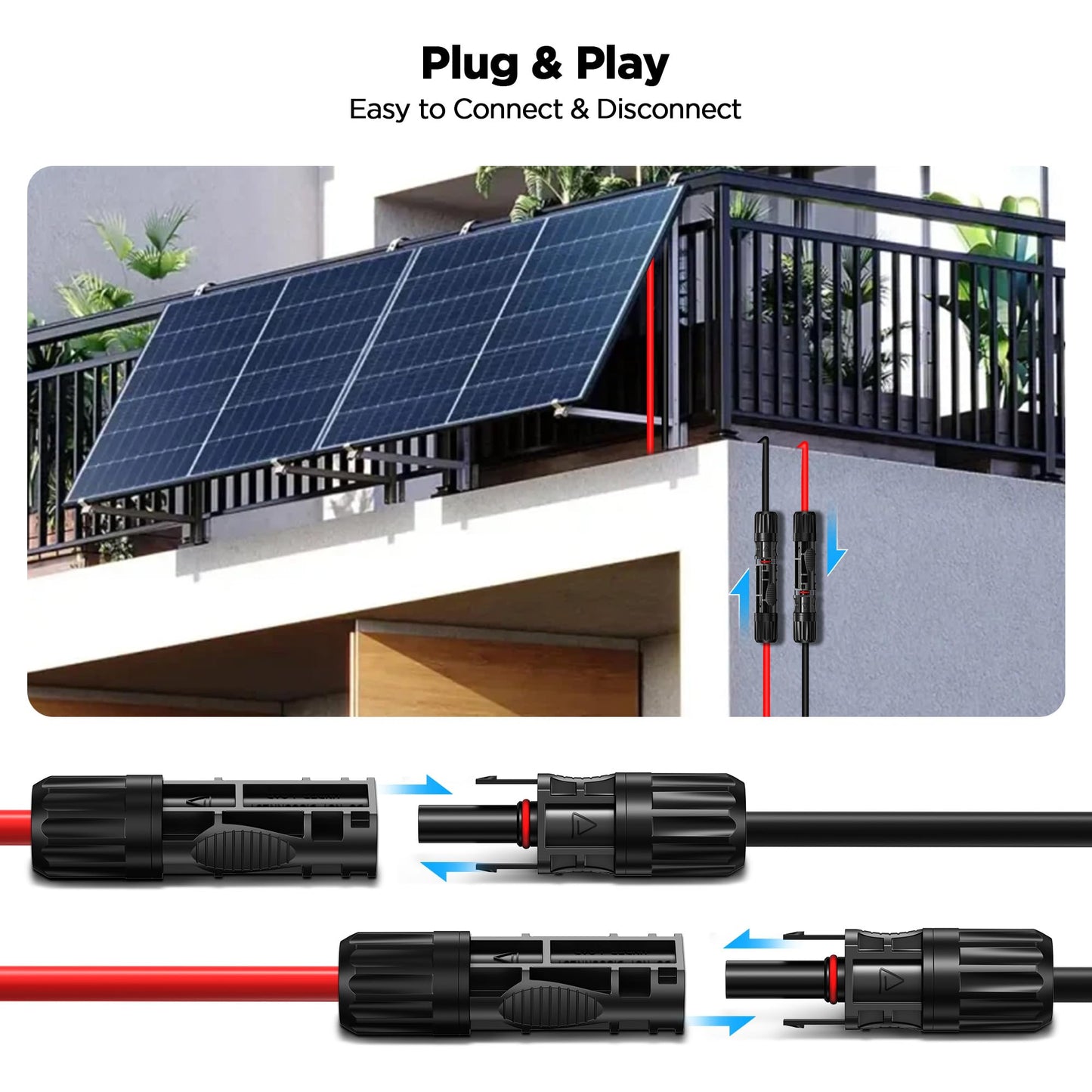 2 Pack MC4 Wire Solar Panel Extension Cable, 10 AWG/6mm² Oxygen-Free Pure Copper Cable Core Cables, Compatible with Renogy/Jackery/SunPower/Goal Zero/EcoFlow/Harbor Freight Solar Systems