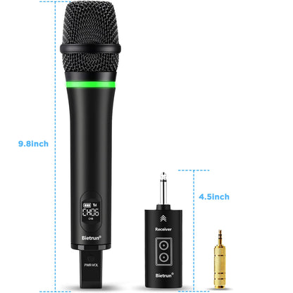 Bietrun Wireless Microphone Rechargeable, 168FT Range Bluetooth Microphone Wireless (Work 7 hrs) with 1/4'' Output, UHF Metal Handheld Dynamic Mic for Karaoke Machine/PA System/Speaker/Church/Wedding