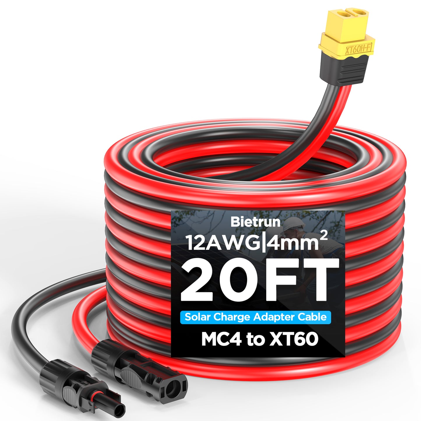 Mc4 to Xt60, 20FT Xt60 Connector Solar Charge Cable, 12AWG Pure Copper Solar Panel Mc4 to XT60 Extension Adapter Cable, Waterproof Connectors, for Solar Panel to Battery, RV, Portable Power Station