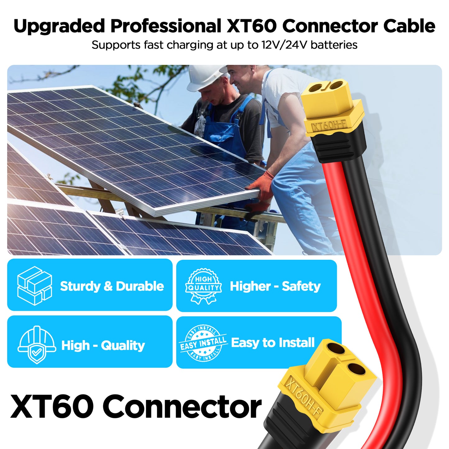 Mc4 to Xt60, 20FT Xt60 Connector Solar Charge Cable, 12AWG Pure Copper Solar Panel Mc4 to XT60 Extension Adapter Cable, Waterproof Connectors, for Solar Panel to Battery, RV, Portable Power Station