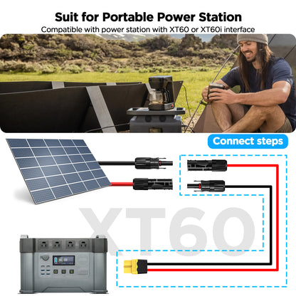 Mc4 to Xt60, 20FT Xt60 Connector Solar Charge Cable, 12AWG Pure Copper Solar Panel Mc4 to XT60 Extension Adapter Cable, Waterproof Connectors, for Solar Panel to Battery, RV, Portable Power Station