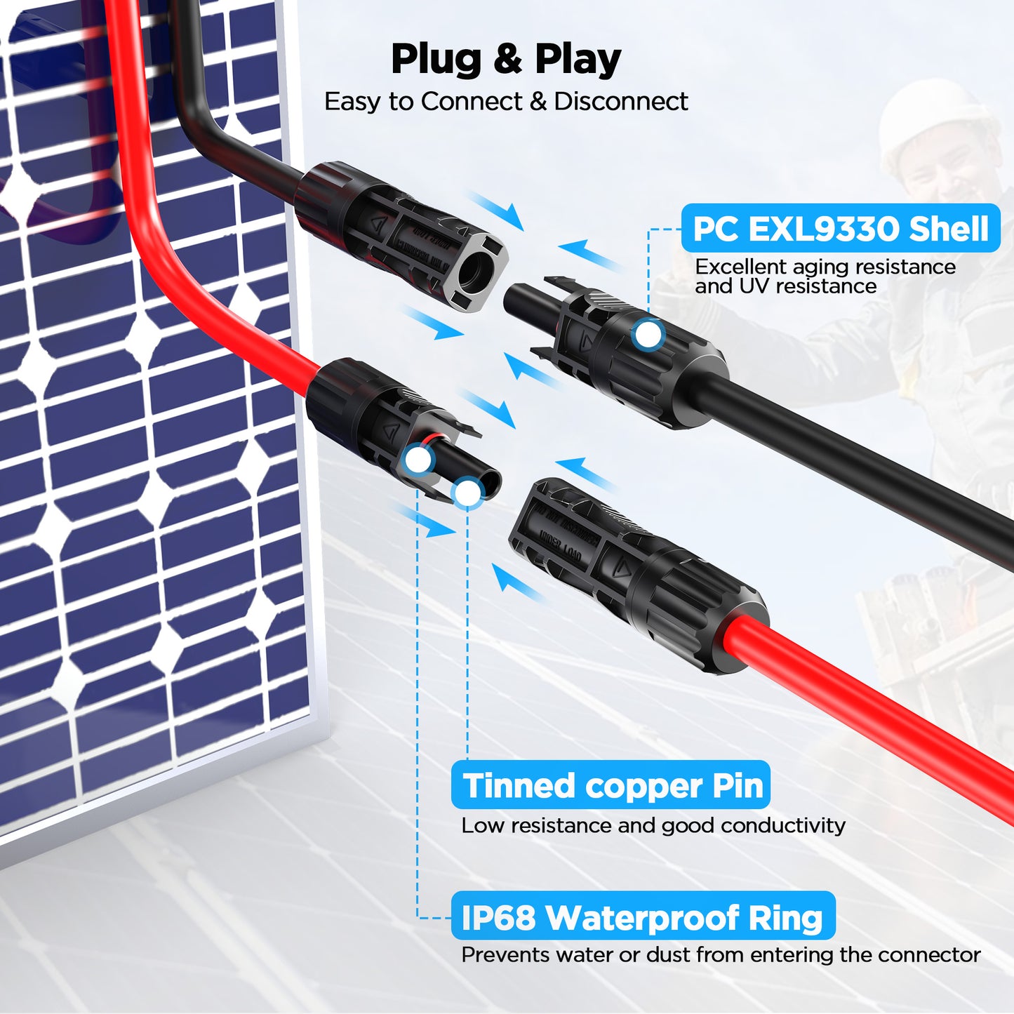 Mc4 to Xt60, 20FT Xt60 Connector Solar Charge Cable, 12AWG Pure Copper Solar Panel Mc4 to XT60 Extension Adapter Cable, Waterproof Connectors, for Solar Panel to Battery, RV, Portable Power Station