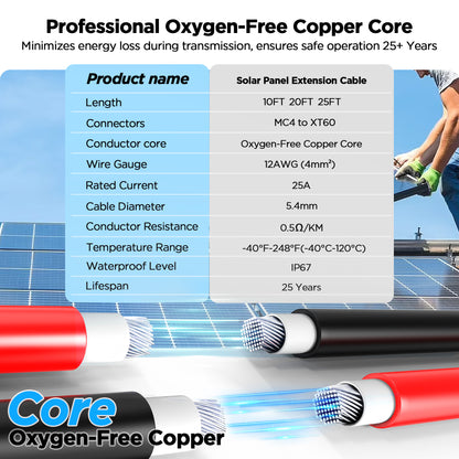 Mc4 to Xt60, 20FT Xt60 Connector Solar Charge Cable, 12AWG Pure Copper Solar Panel Mc4 to XT60 Extension Adapter Cable, Waterproof Connectors, for Solar Panel to Battery, RV, Portable Power Station