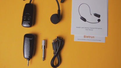 Wireless Microphone Headset, UHF Wireless Headset Mic System, 160 ft Range, Headset Mic And Handheld Mic 2 In 1, 1/8''&1/4'' Plug, For Speakers, Voice Amplifier, Pa System(Incompatible Phone, Laptop)